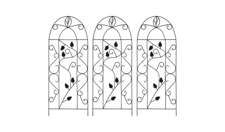 Walplus Pack of 3 Leaf Design Iron Plant Trellis - Black - 40 x 100 cm