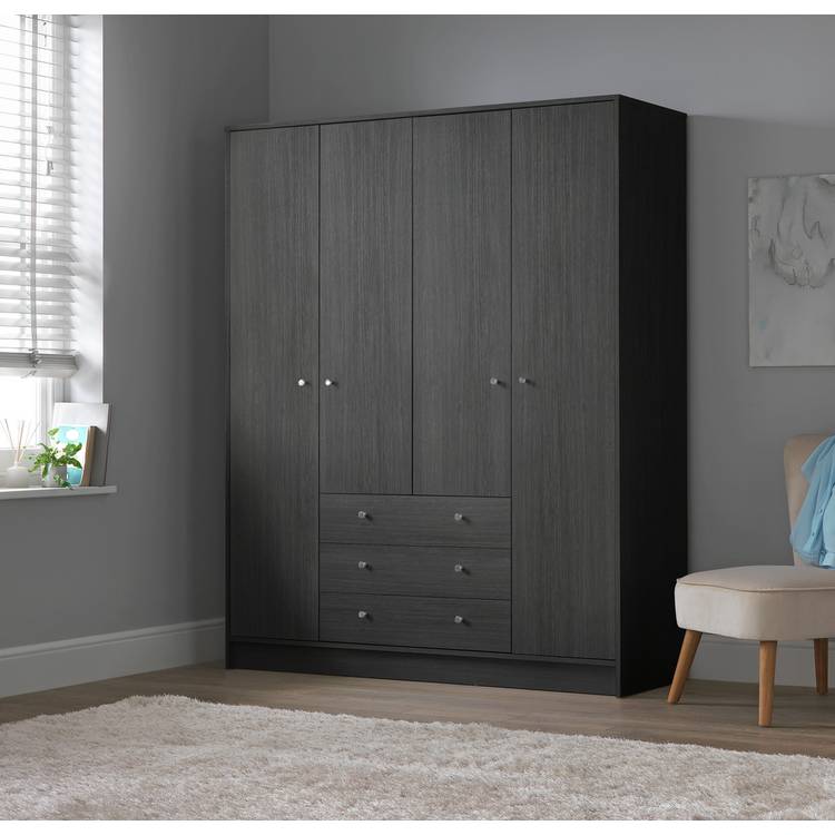 Argos Home Malibu 4 Door 3 Drawer Wardrobe - Black Oak Eff 0