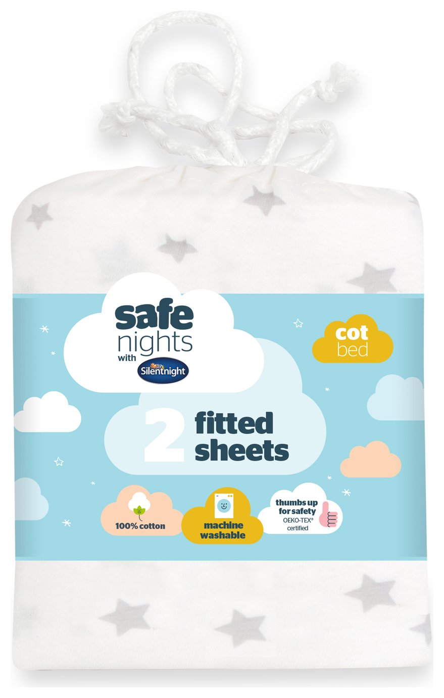 Silentnight Safe Nights Nursery Grey Fitted Sheets - Cot bed