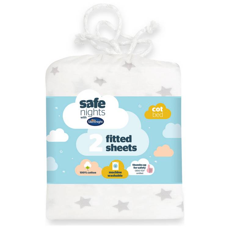 Silentnight Safe Nights Nursery Grey Fitted Sheets - Cot bed 0