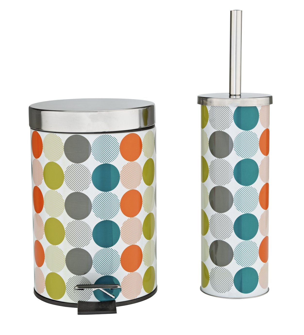 Argos Home Bin and Toilet Brush Set - Spots