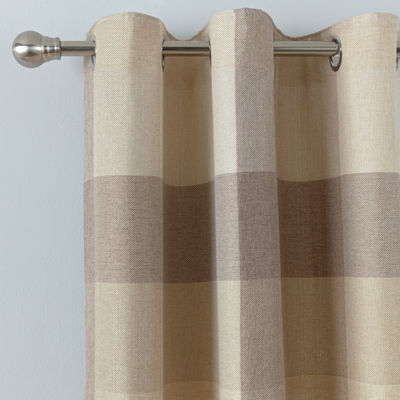 Argos Home Block Check Lined Eyelet Curtains - Natural