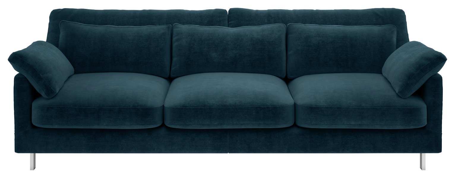 Habitat Cuscino Velvet 3 Seater Sofa - Ink Blue