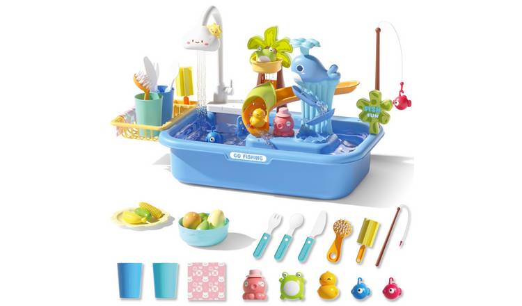 deAO Play Kitchen Sink with Real Running Water - Blue