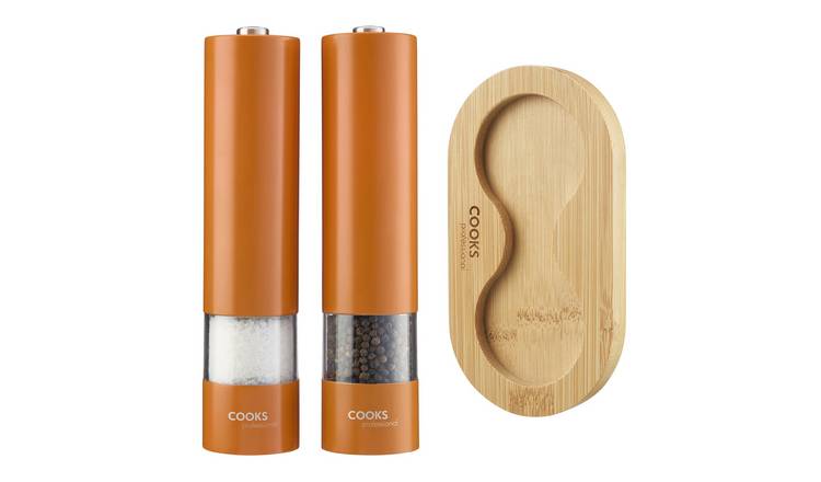 Cooks Professional Electric Salt and Pepper Mill Set with Base - Orange