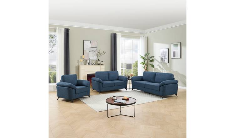 Furniture Online Malmo Scandi Style Linen 1+2+3 Seater Sofa Set - Blue