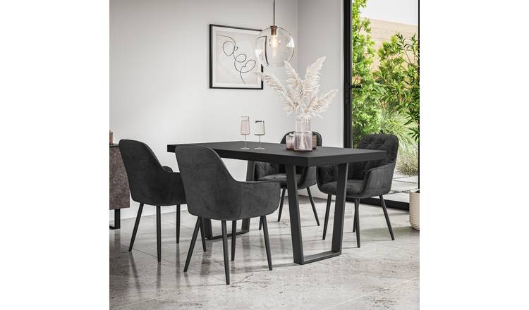 Furniture Online Aria Anika Black Top Dining Table & 4 Black Chairs