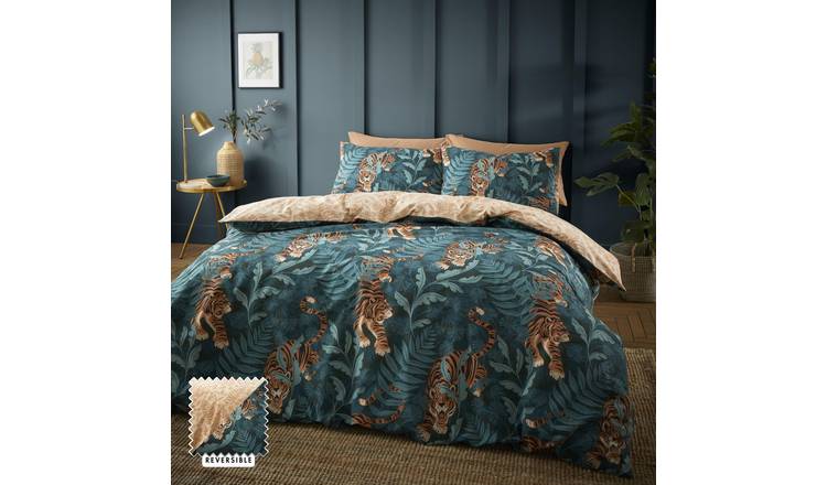 Catherine Lansfield Tropic Tiger Leaf Duvet Cover Set - Double - Green