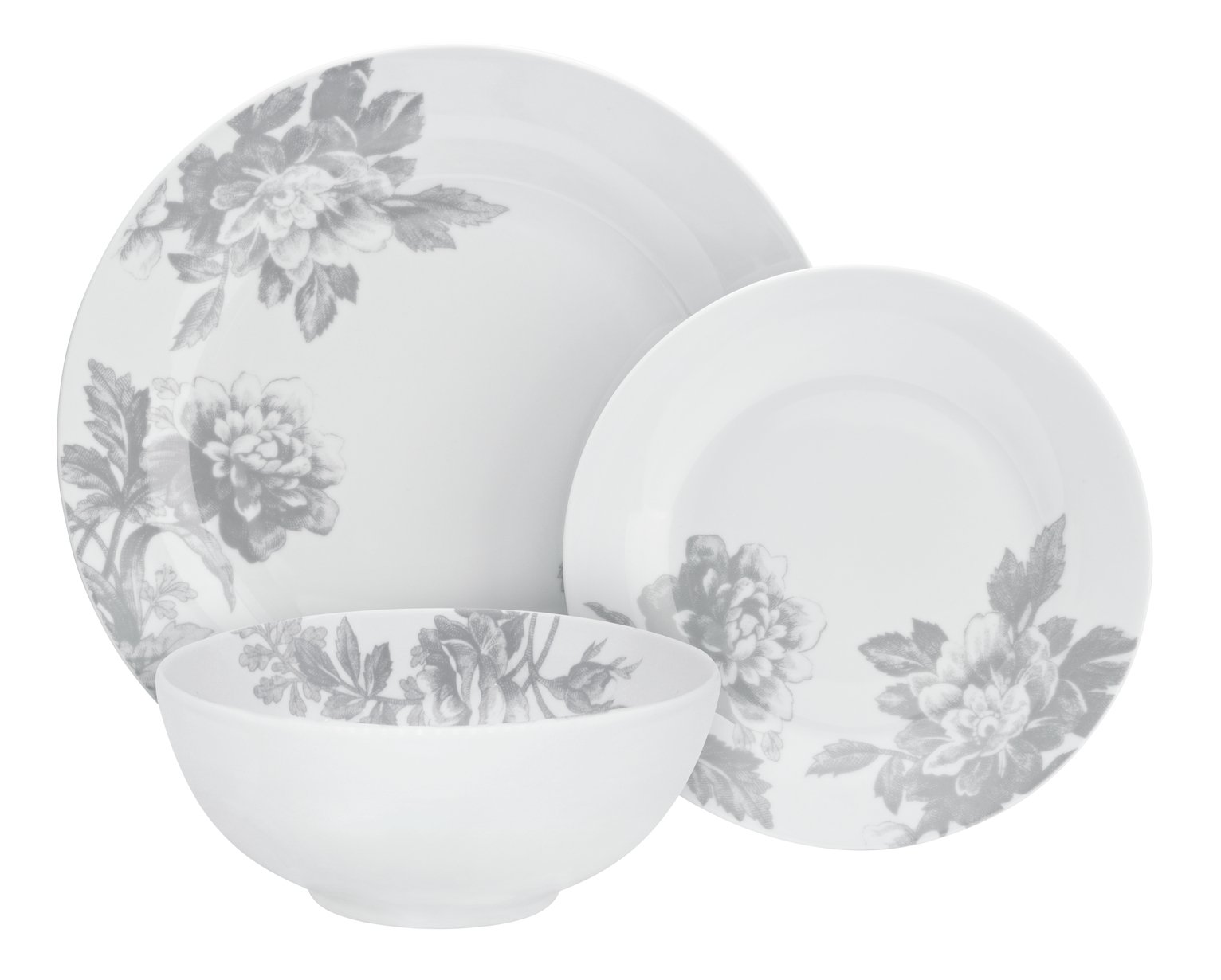 Argos Home Floral 12 Piece Dinner Set - Grey