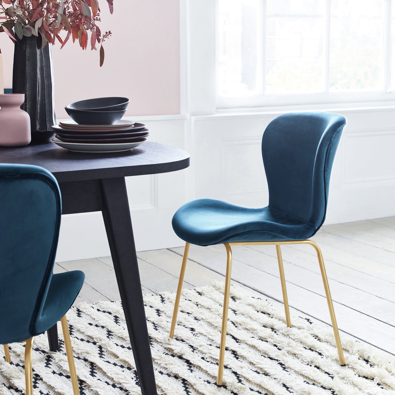 Habitat Etta Pair of Velvet Dining Chair - Blue