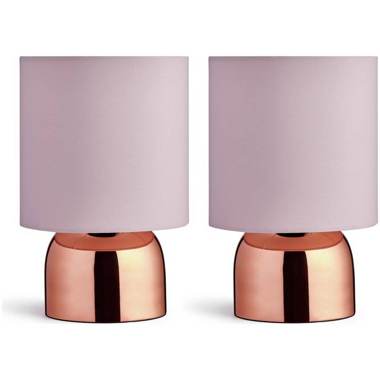 Argos Home Pair of Touch Table Lamps -Rose Gold & Blush Pink 0