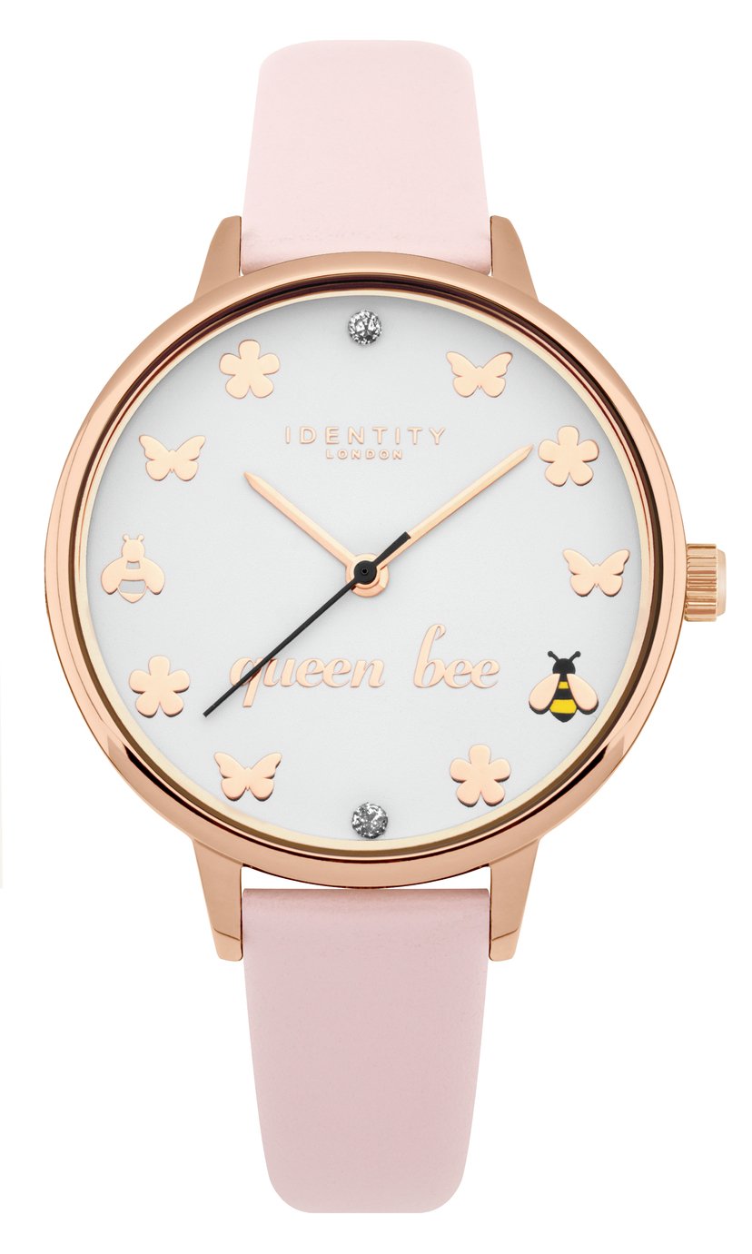 Identity London Ladies Pink Faux Leather Strap Watch