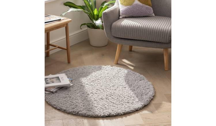 Habitat Recycled Plain Shaggy Circle Rug - Grey