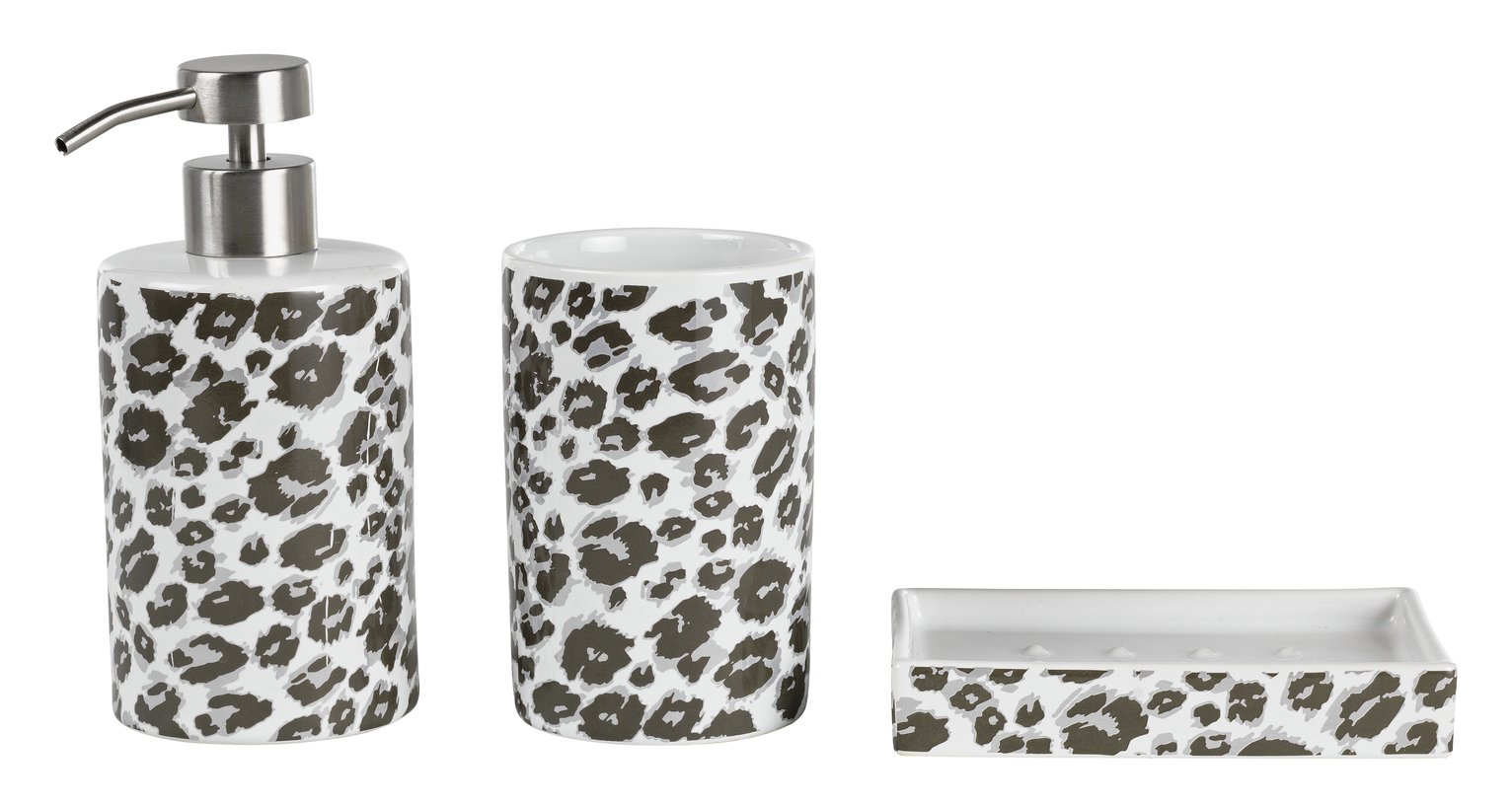Argos Home Leopard Print Bathroom Accessory Set - Grey