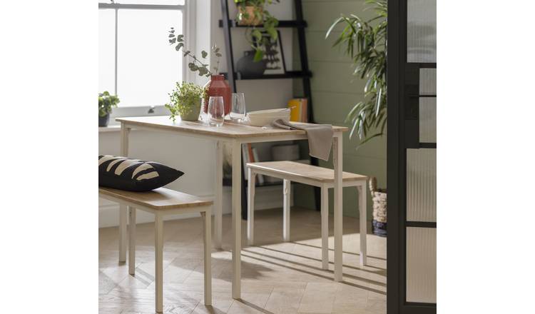 Argos Home Bolitzo Oak Dining Table & 2 White Benches