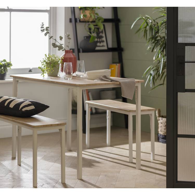 Argos Home Bolitzo Oak Dining Table & 2 White Benches 0