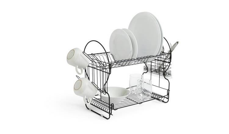 Home Shark 2 Tier Dish Drainer Rack Set, White Counter Rust