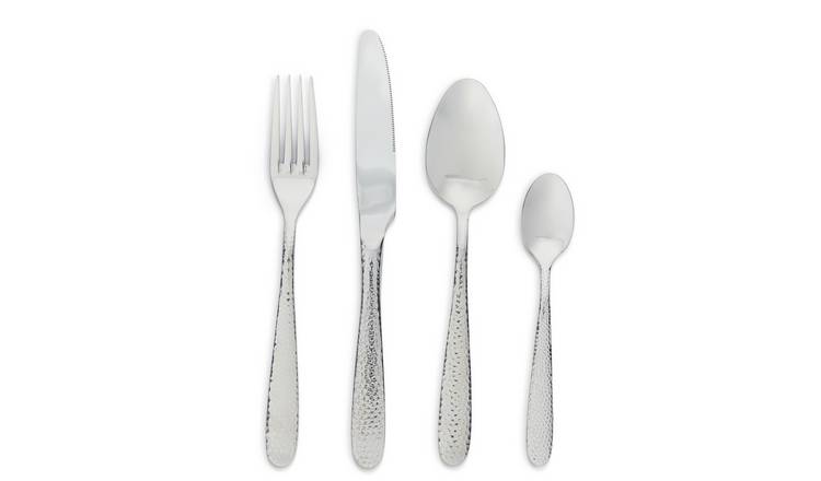 Habitat Hammered 16 Piece Stainless Steel Cutlery Set