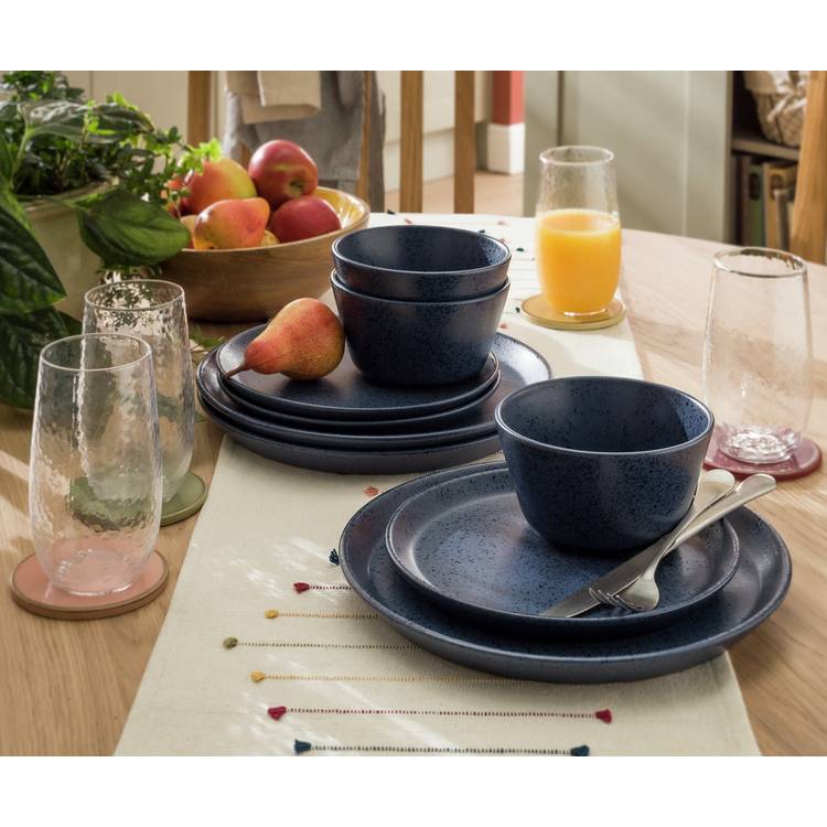 Habitat Addison 12 Piece Stoneware Dinner Set - Blue 0