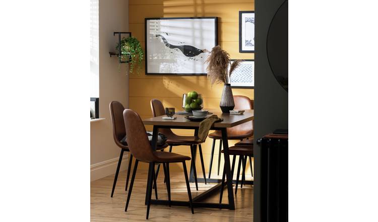 Habitat Nomad Oak Dining Table and 6 Beni Brown Chairs