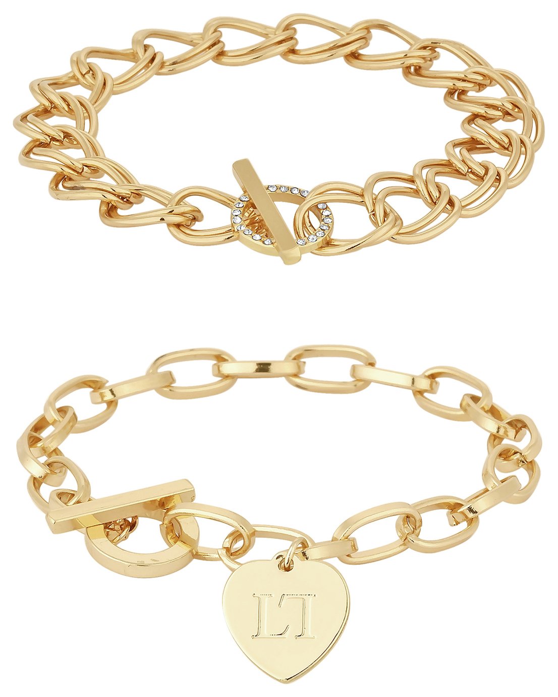 Lipsy Gold Colour Crystal and Heart T-Bar Bracelets Set of 2