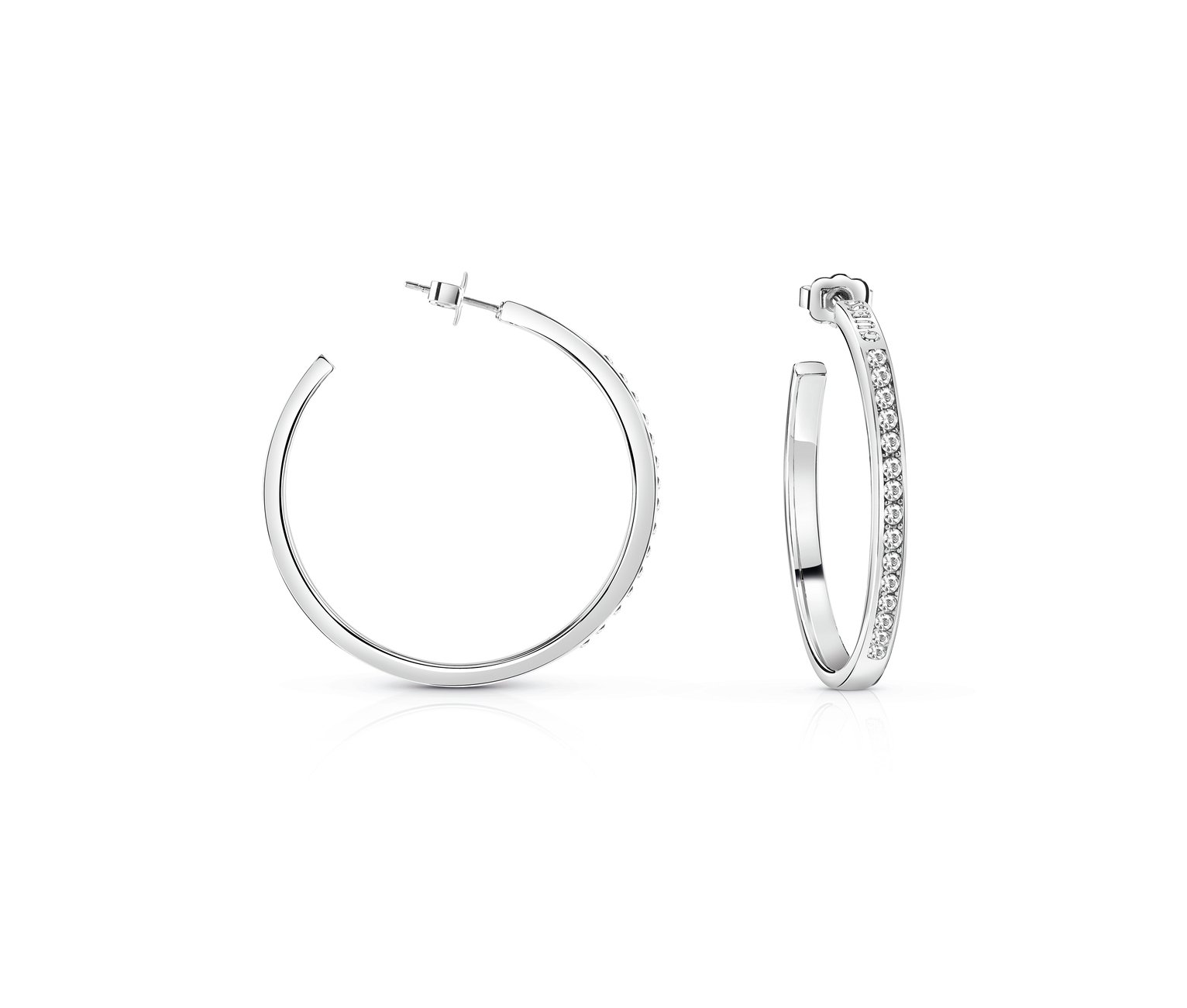 Guess White Swarovski Pave Silver Coloured Hoop Earrings