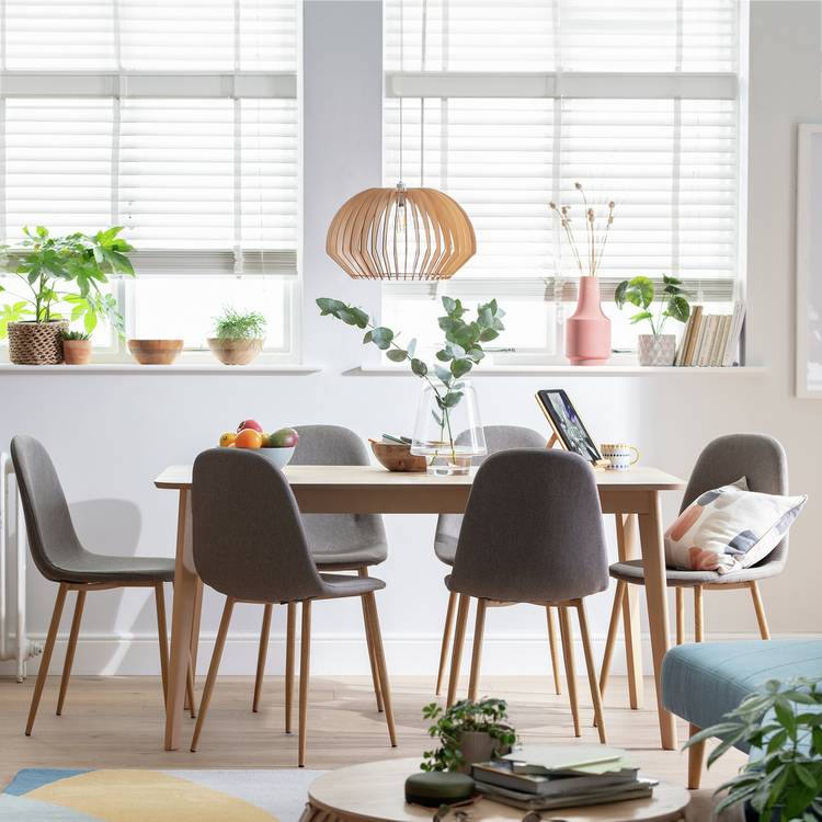 Habitat Skandi Oak Dining Table & 6 Beni Grey Chairs 0