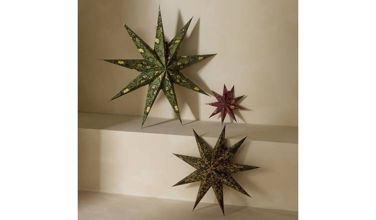 Habitat x Morris & Co. Medium Paper Star Christmas Decoration - Pack of 3