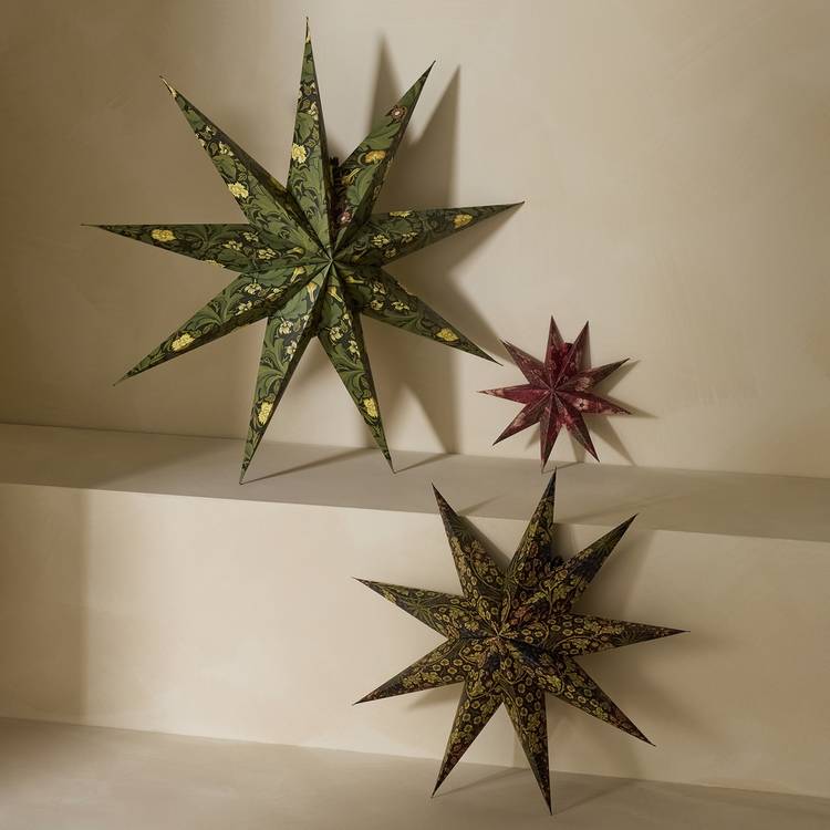 Habitat x Morris & Co. Small Paper Star Christmas Hanging Ornament - Pack of 3 0