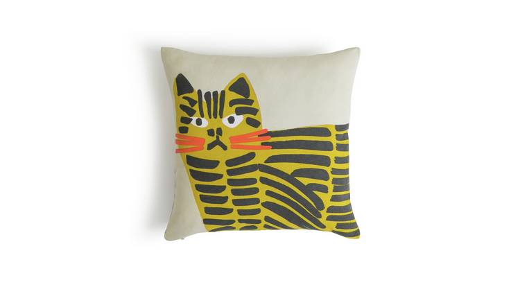 Habitat Grumpy Cat Printed Cushion Yellow - 45x45cm