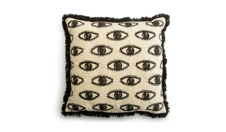 Habitat Eyes Embroidered Cushion - Cream - 50x50cm