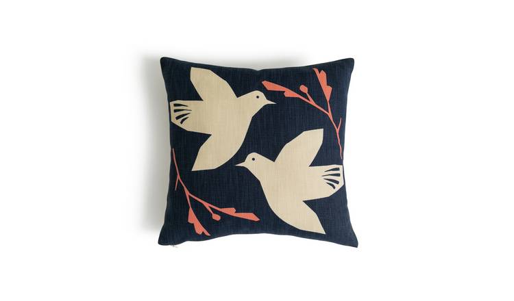 Habitat Folktale Bird Print Cushion Cover- Navy - 43x43cm