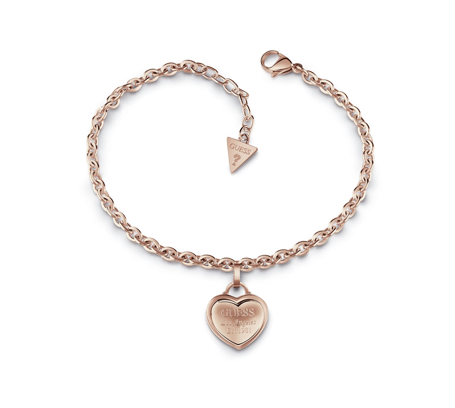 Guess Rose Gold Plated with Logo Heart Charm Bracelet