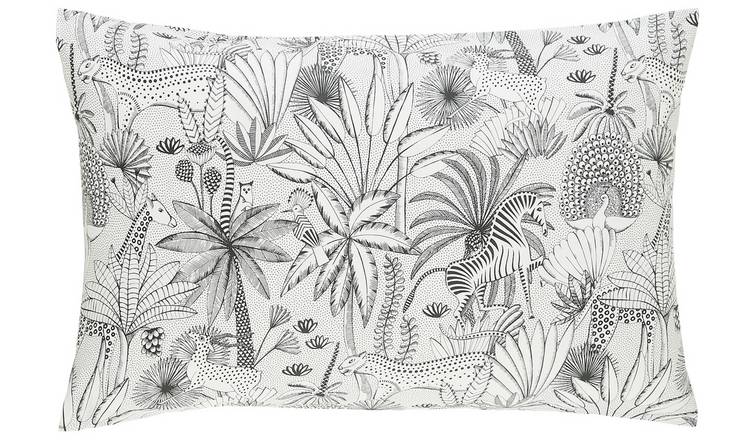 Habitat Jungle Cotton Standard Pillowcase Pair -White &Black