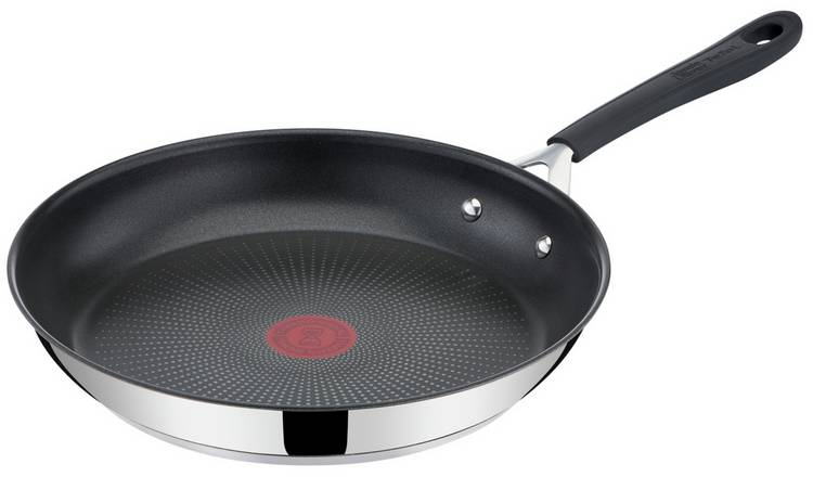 Tefal Jamie Oliver Cooks Direct Stainless Steel, 2 Piece Frying Pan Set, 24 & 28cm, Non-Stick Coating, Heat Indicator, Riveted S