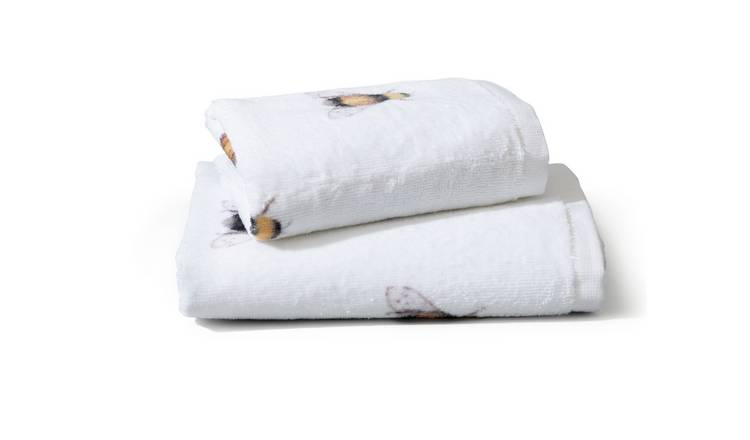 Habitat 2 Pack Bees Guest Hand Towel - White