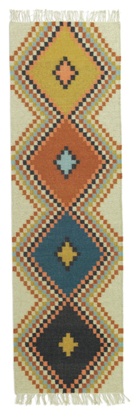 Habitat Traditional Flatweave Wool Rug - Multi - 66x200cm