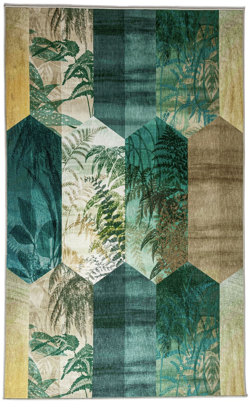 Habitat Eden Leaf Tile Cotton Flat Rug -120x170cm Green