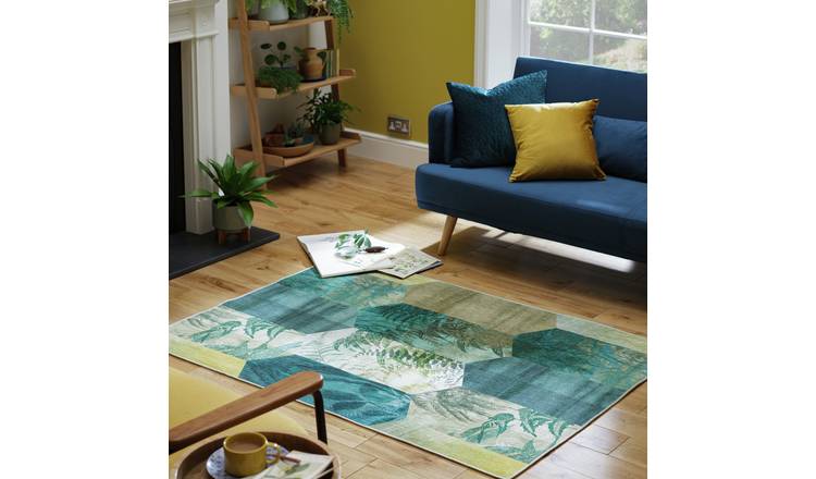 Habitat Eden Leaf Tile Green Flatweave Rug - 170x120cm
