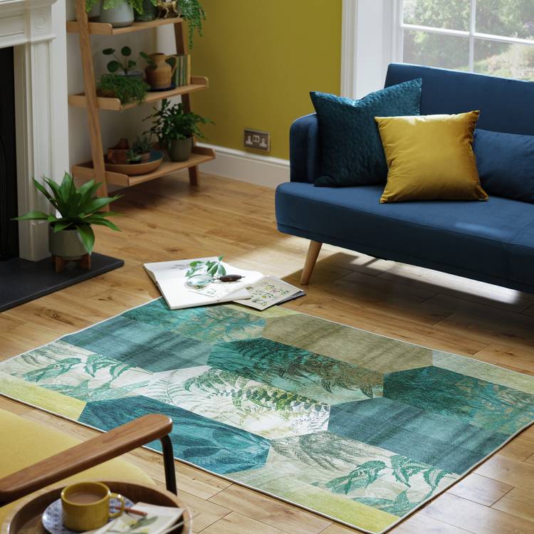Habitat Eden Leaf Tile Green Flatweave Rug - 170x120cm 0