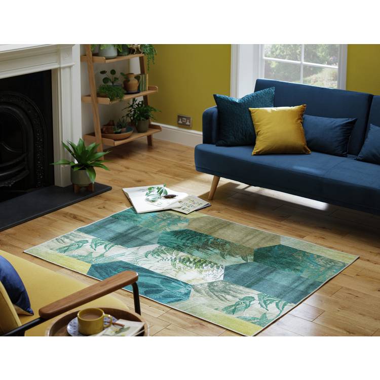 Habitat Eden Leaf Tile Green Flatweave Rug - 170x120cm 0