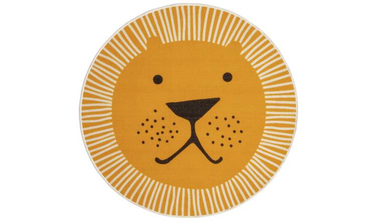 Habitat Kids Lion Face Round Yellow Short Pile Rug - 100cm