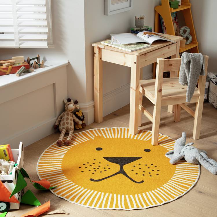 Habitat Kids Lion Face Round Yellow Short Pile Rug - 100cm 0