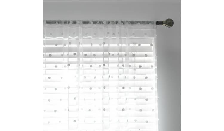 Habitat Pom Pom  Sheer Voile Curtain Panel - White