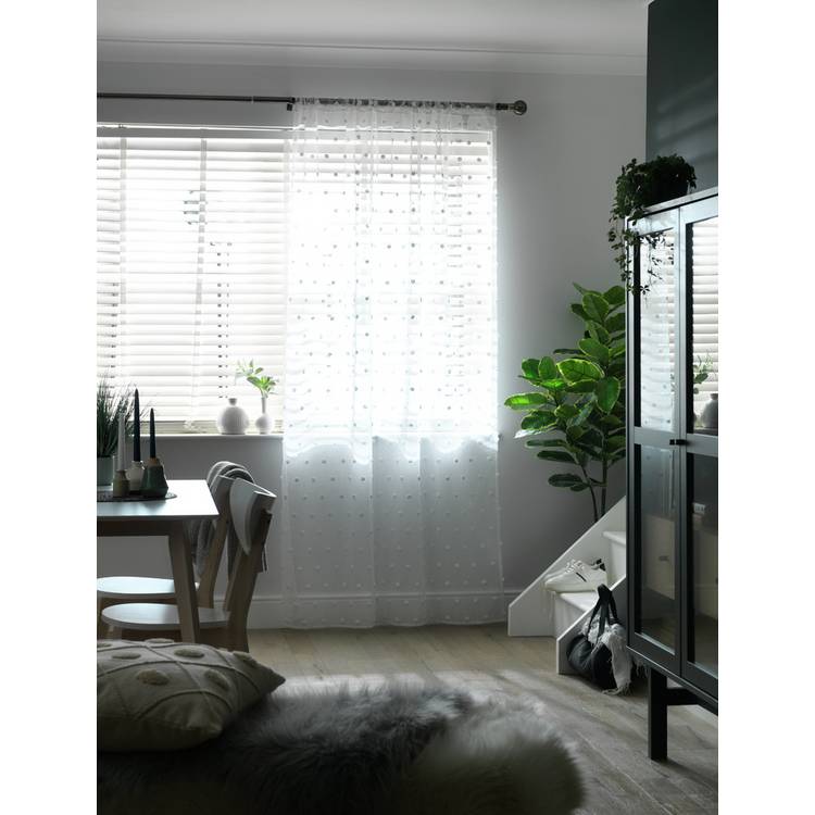 Habitat Pom Pom  Sheer Voile Curtains Panel - White 0