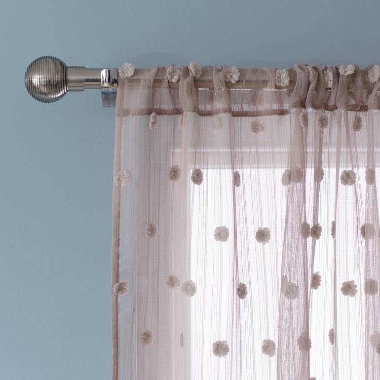 Habitat Pom Pom  Sheer Voile Curtains Panel - Taupe 0