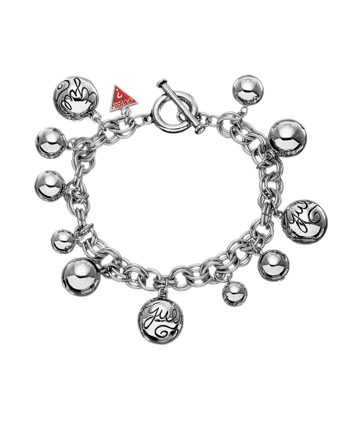 Guess Round Bauble Rhodium Plated Charm Bracelet