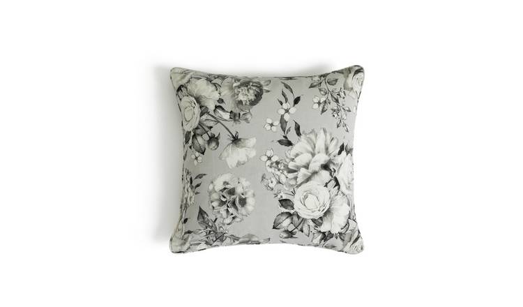Habitat Watercolour Floral Print Cushion Cover Grey  43x43cm