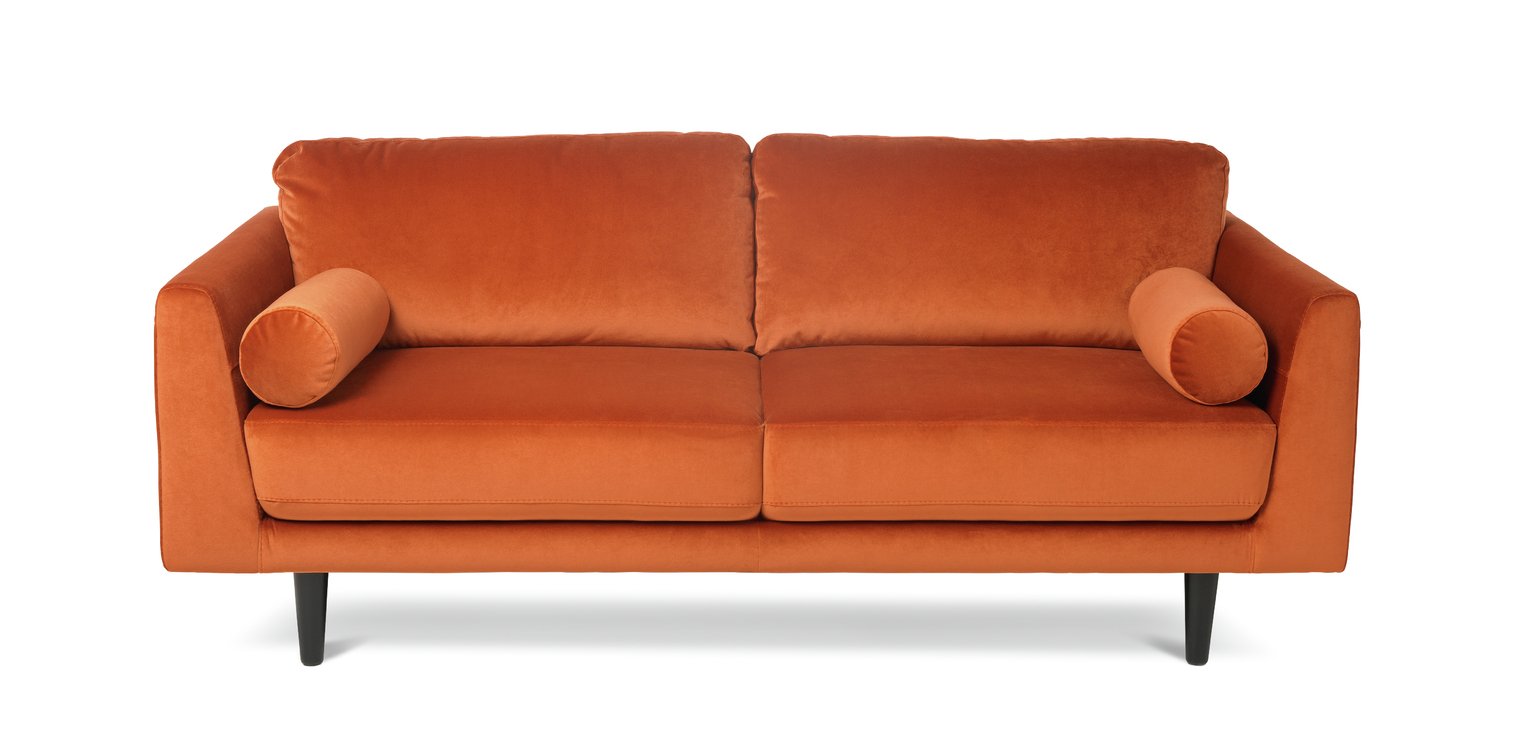 Habitat Jackson 3 Seater Velvet Sofa - Orange