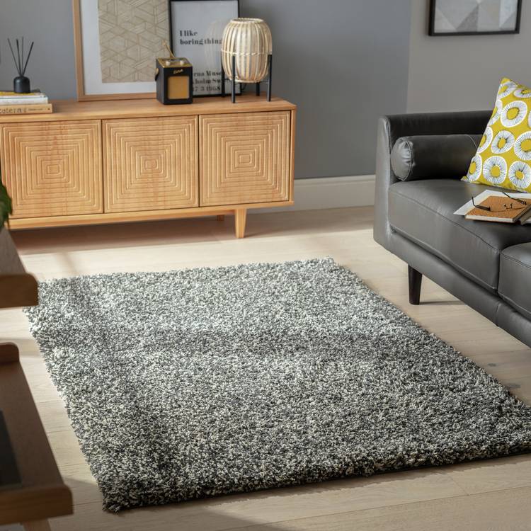 Habitat Cosy Grey Marl Shaggy Rug - 170x120cm 0